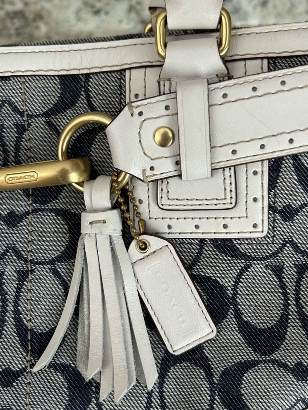 Coach Signature Rare Denim Collection Optic Blue White Hampton Satchel Handbag - Picture 2 of 16
